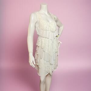 VINTAGE 80s Jody California Boho Tiered Dress Size XL Shift Lace Knee Length